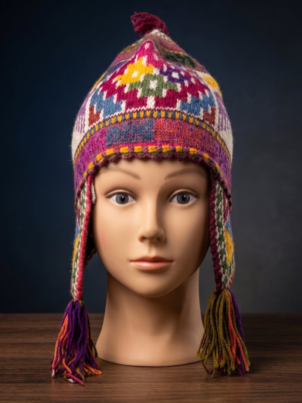 Handcrafted Andean Wool Chullo Hat – Inca Condor Design – Warm Winter Wear
